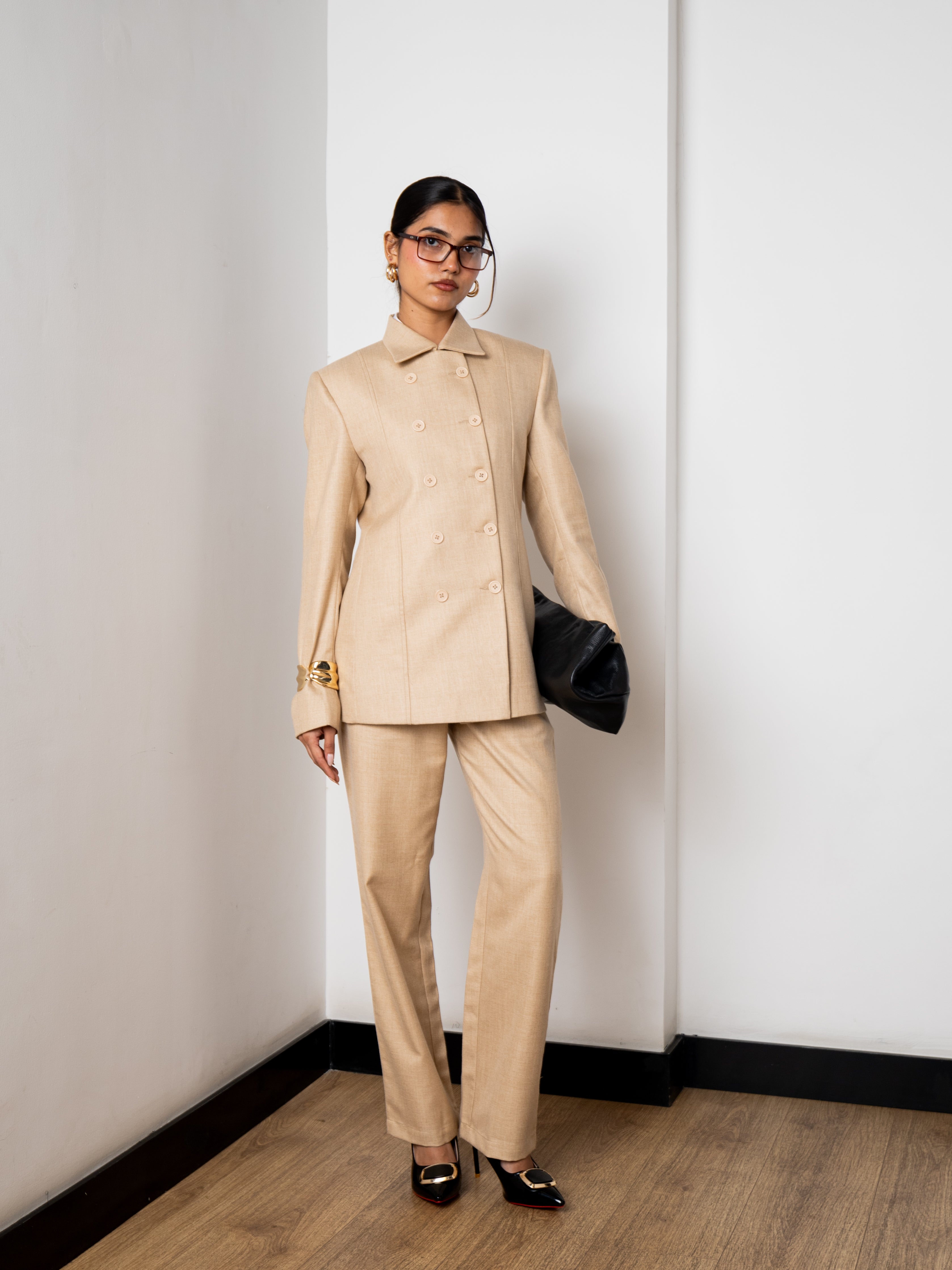 Twin Row Blazer (Beige)